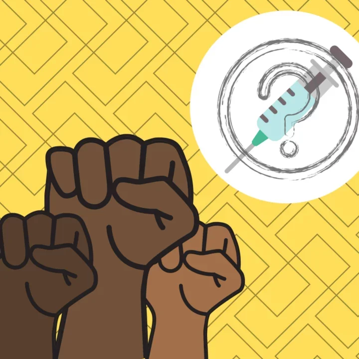 Image of black fists against a yellow background