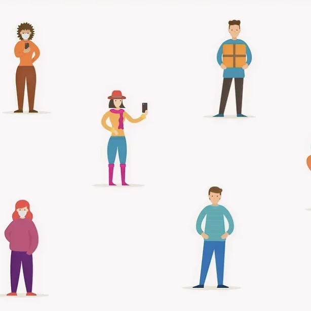 A graphic of people social distancing