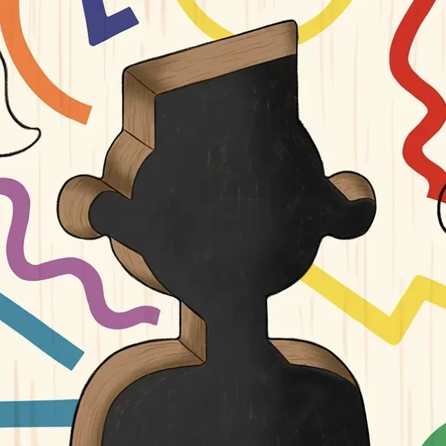 A silhouette of a child with zagging lines in the background