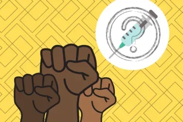 Image of black fists against a yellow background