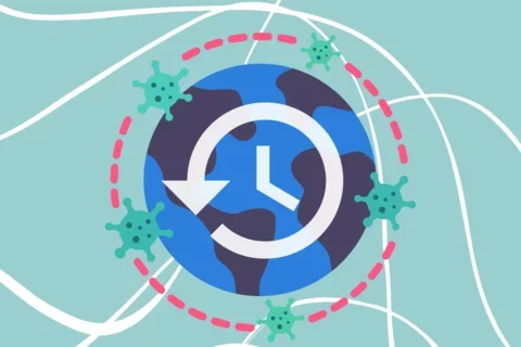 image of the world with covid-19 surrounding it