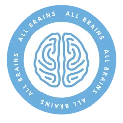 A blue graphic of a brain, within a blue circle