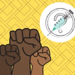 Image of black fists against a yellow background