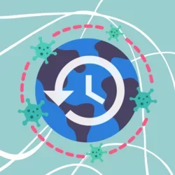 image of the world with covid-19 surrounding it