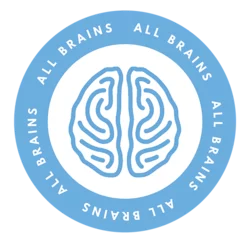 A blue graphic of a brain, within a blue circle